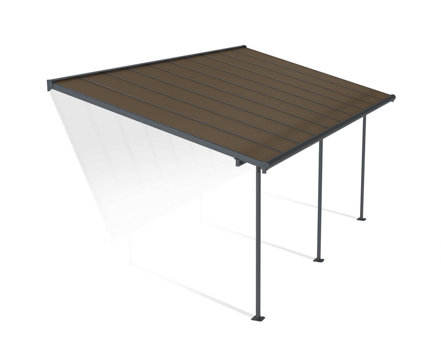 Capri 10 ft. x 20 ft. Grey Aluminium Patio Cover With 3 Posts, Bronze-tinted twin-wall polycarbonate roof panels.