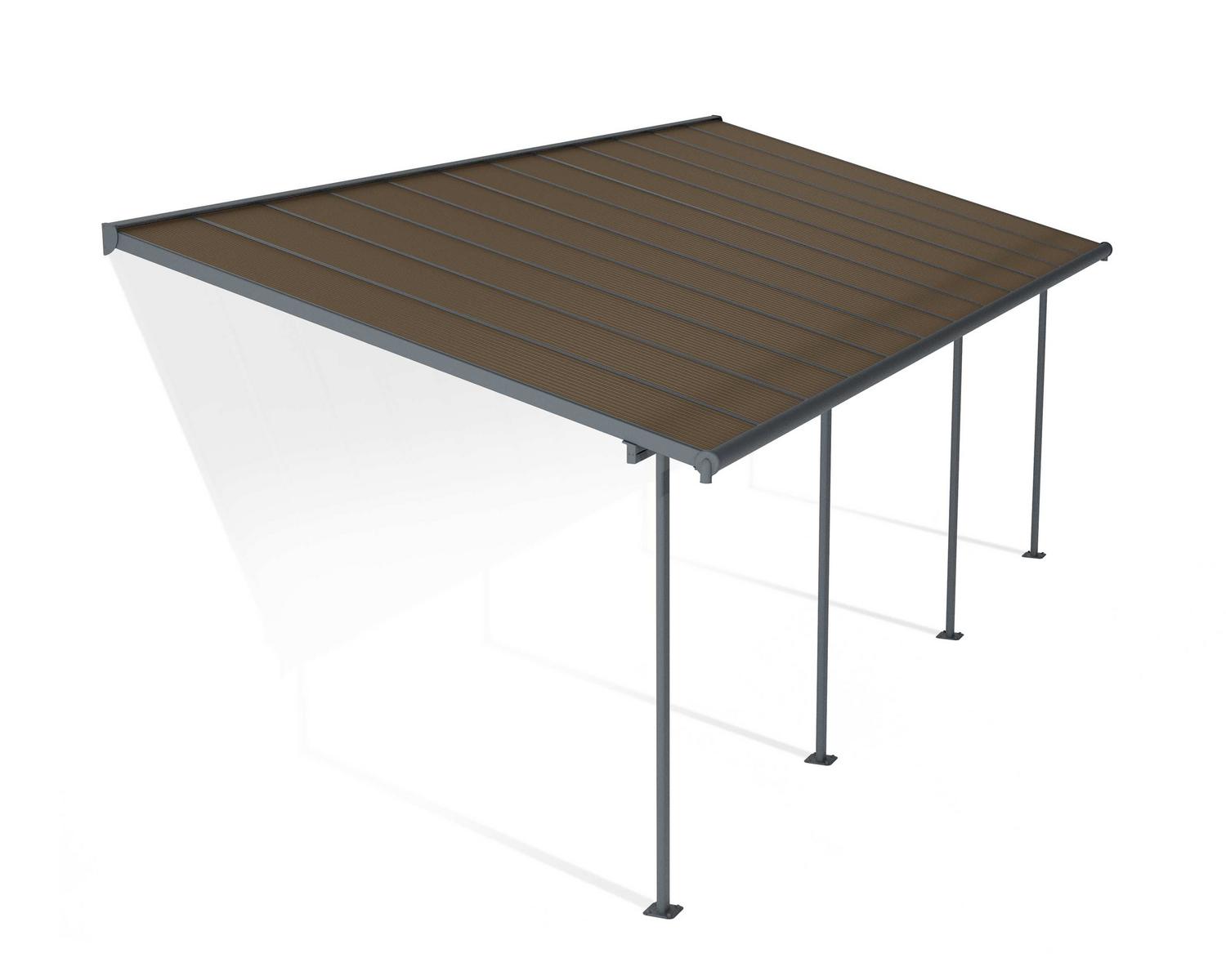 Capri 10 ft. x 24 ft. Grey Aluminium Patio Cover With 4 Posts, Bronze-tinted twin-wall polycarbonate roof panels.