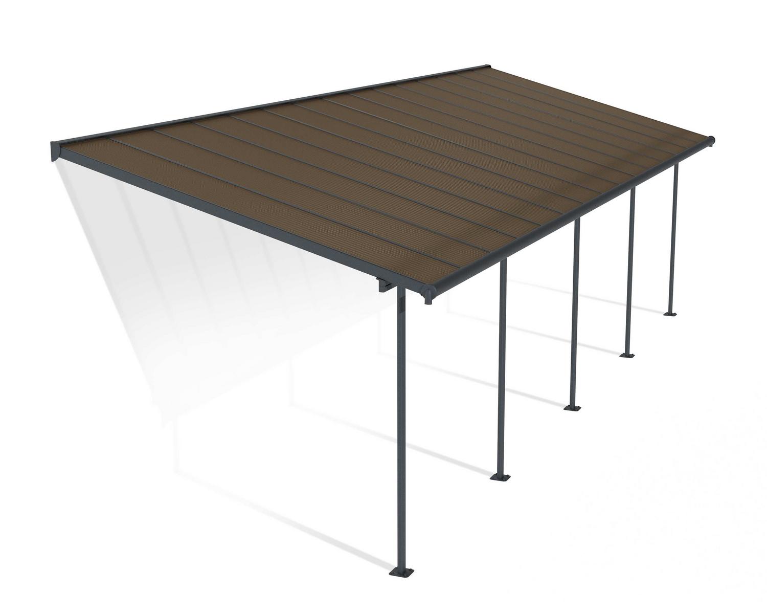 Capri 10 ft. x 30 ft. Grey Aluminium Patio Cover With 5 Posts, Bronze-Tinted Twin-wall Polycarbonate Roof Panels.