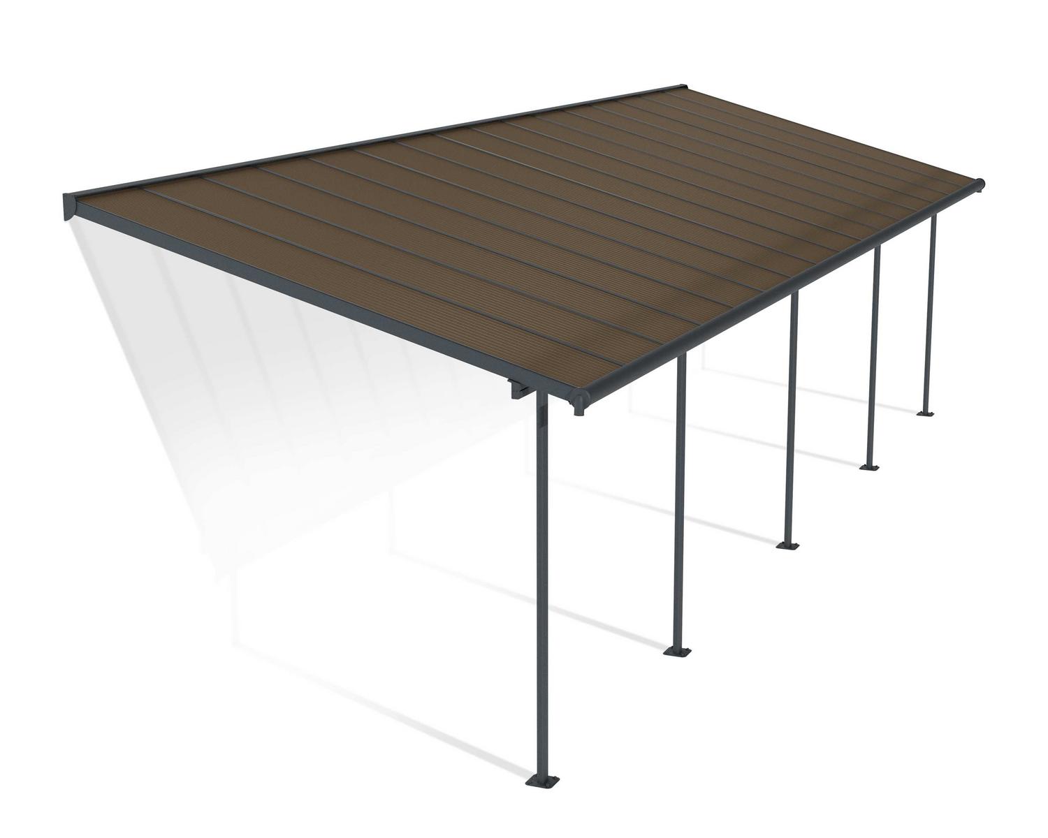 Capri 10 ft. x 32 ft. Grey Aluminium Patio Cover With 5 Posts, Bronze-Tinted Twin-wall Polycarbonate Roof Panels.
