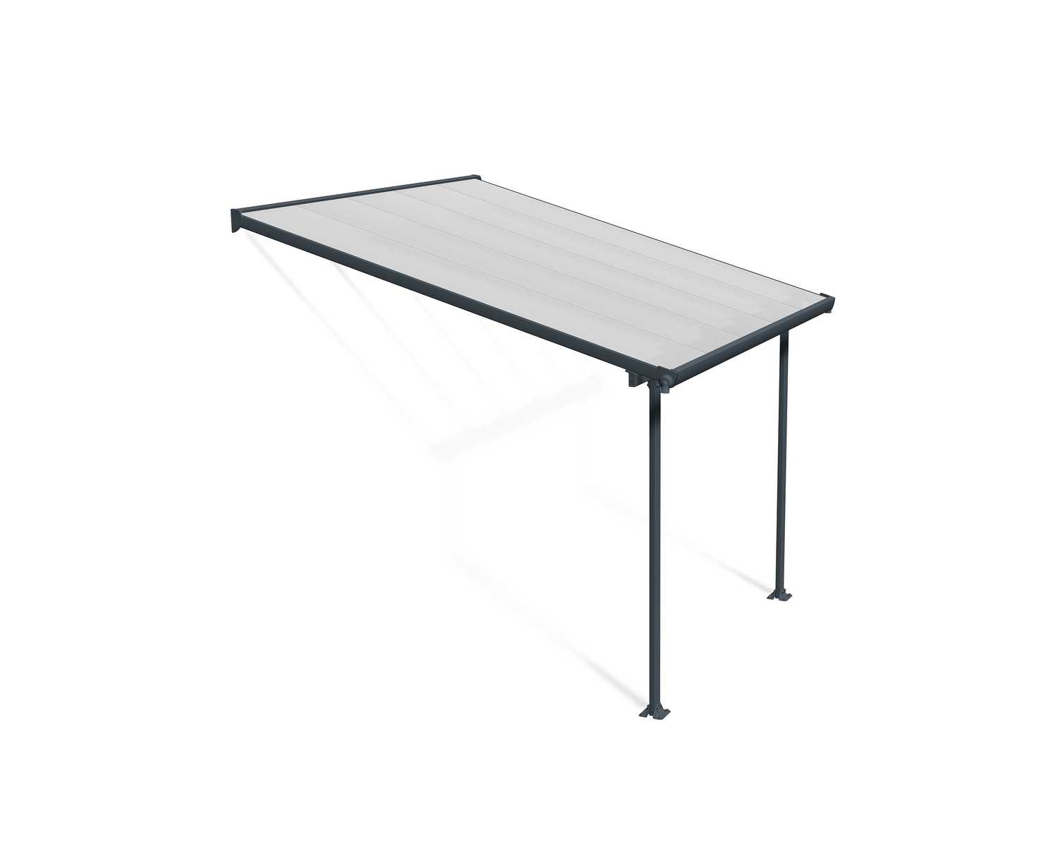 Feria 10 ft. x 10 ft. Grey Aluminium Patio Cover With 2 Posts, Clear Twin-Wall Polycarbonate Roof Panels