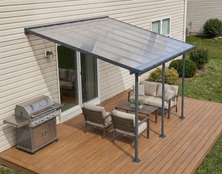 Feria 10 ft. x 14 ft. Patio Cover Kit - Grey Structure & White Clear Twin Wall Panels