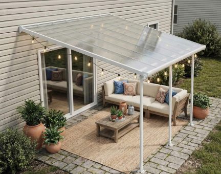 Feria 10 ft. x 14 ft. Patio Cover Kit - White Structure & White Clear Twin Wall Panels