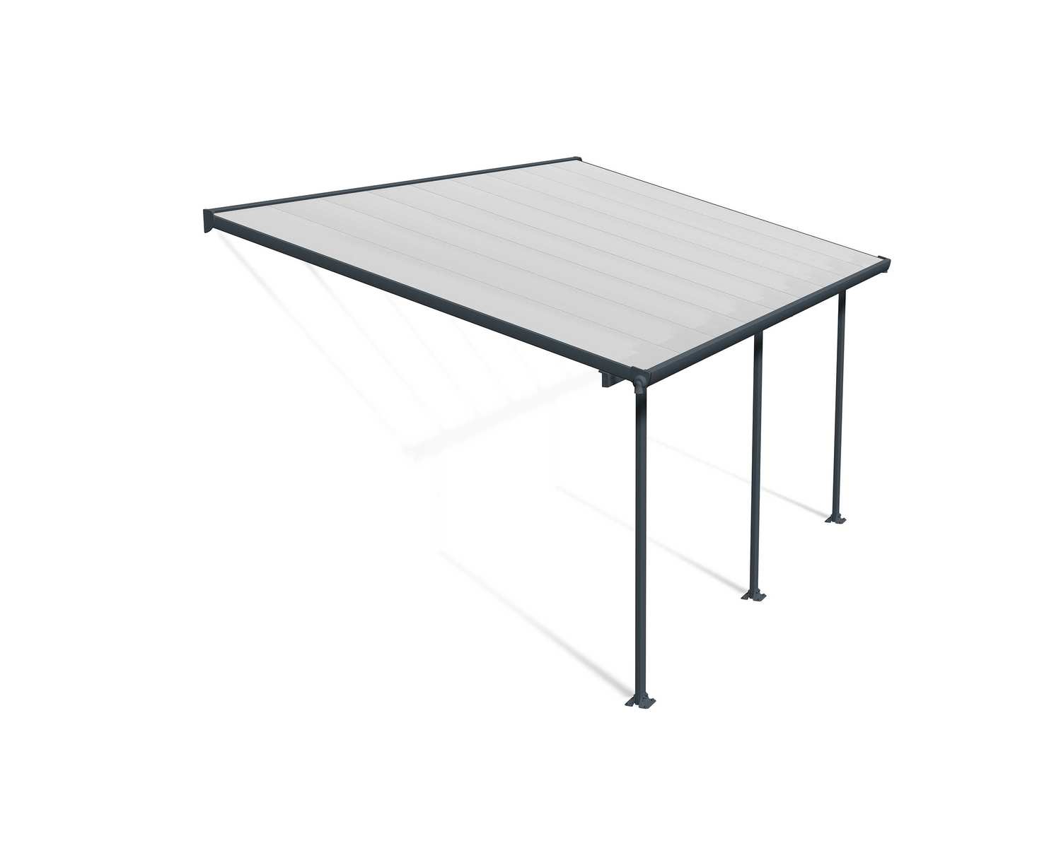 Feria 10 ft. x 18 ft. Grey Aluminium Patio Cover With 3 Posts, Clear Twin-Wall Polycarbonate Roof Panels.