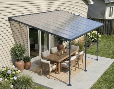 Feria 10 ft. x 18 ft. Patio Cover Kit - Grey Structure & Clear Twin Wall Panels