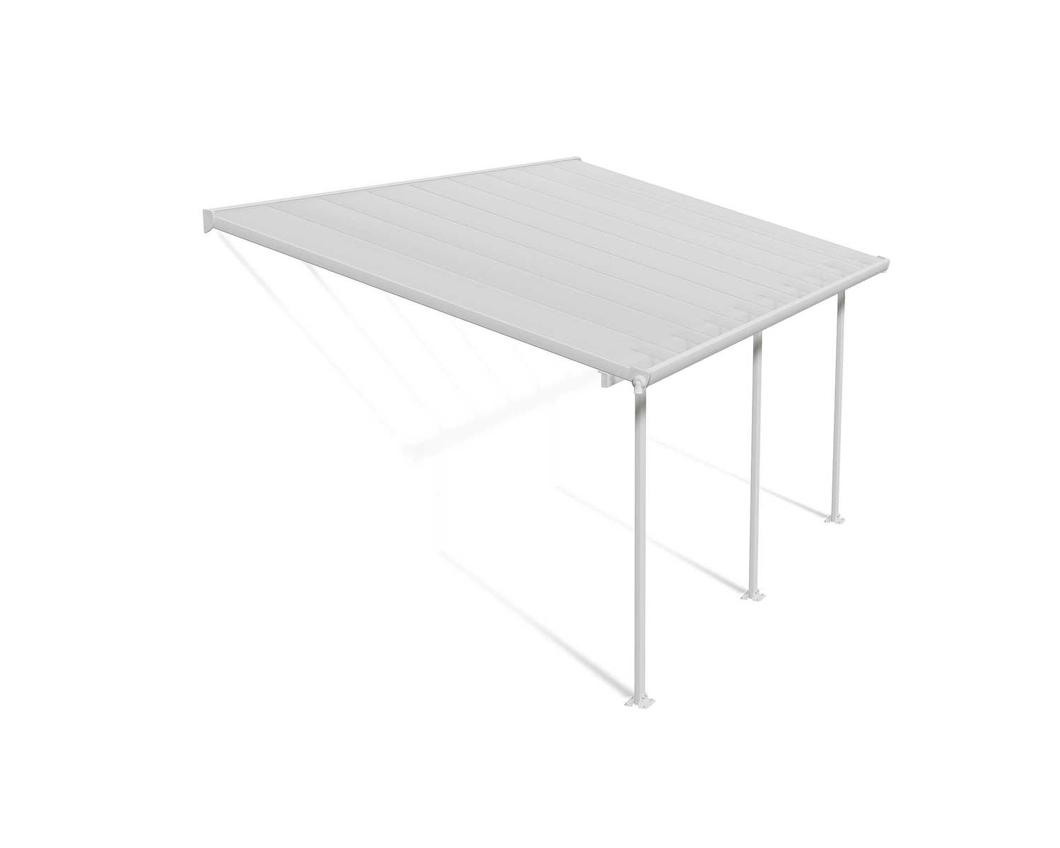 Feria 10 ft. x 18 ft. White Aluminium Patio Cover With 3 Posts, Clear Twin-Wall Polycarbonate Roof Panels.