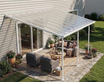 Feria 10 ft. x 18 ft. Patio Cover Kit - White Structure & White Clear Twin Wall Panels