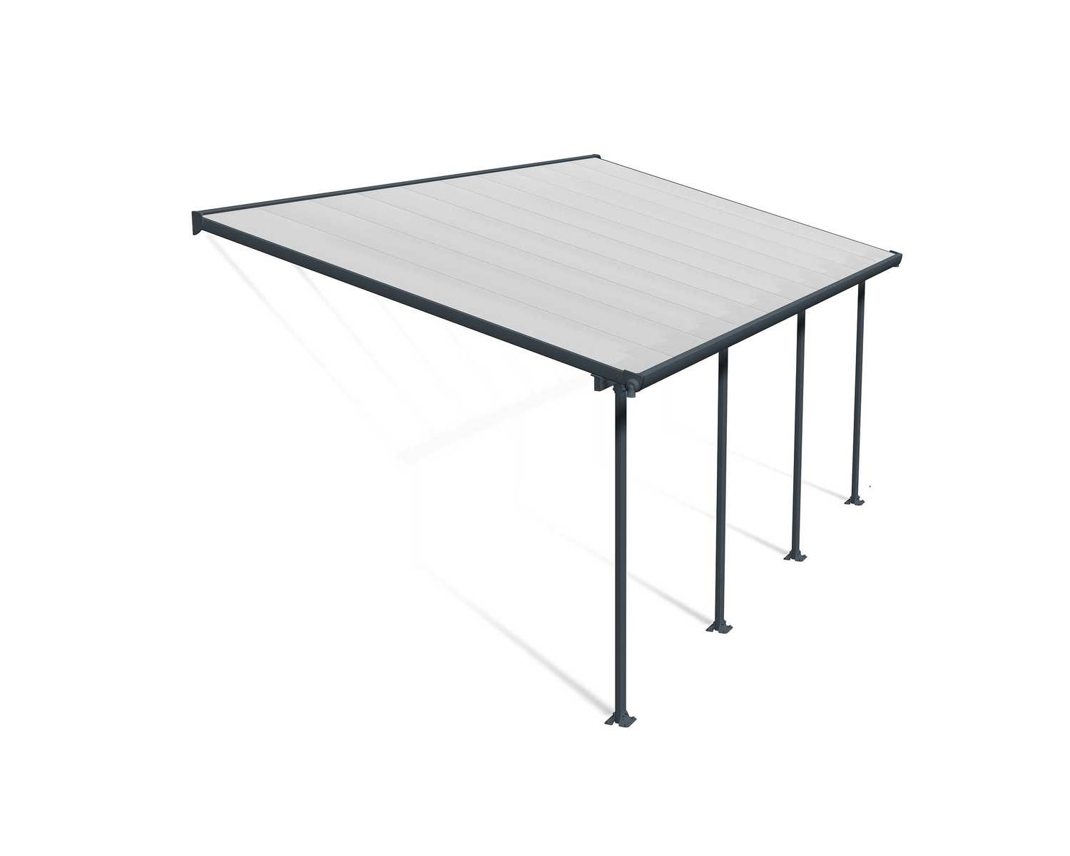 Feria 10 ft. x 20 ft. Grey Aluminium Patio Cover With 4 Posts, Clear Twin-Wall Polycarbonate Roof Panels.