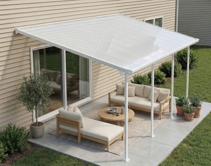 Feria 10 ft. x 20 ft. Patio Cover Kit - White Structure & White Clear Twin Wall Panels