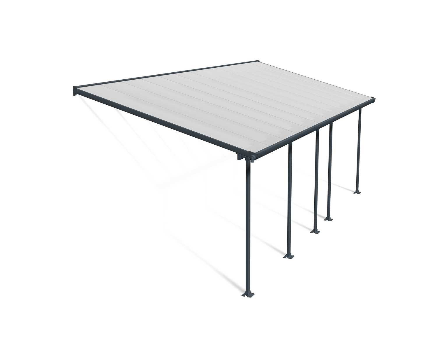 Feria 10 ft. x 24 ft. Grey Aluminium Patio Cover With 5 Posts, Clear Twin-Wall Polycarbonate Roof Panels.