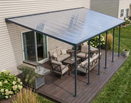 Feria 10 ft. x 28 ft. Patio Cover Kit - Grey Structure & Clear Twin Wall Panels