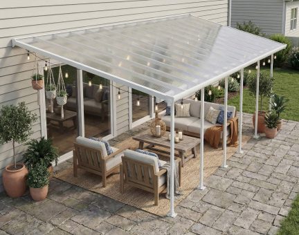 Feria 10 ft. x 28 ft. Patio Cover Kit - White Structure & Clear Twin Wall Panels