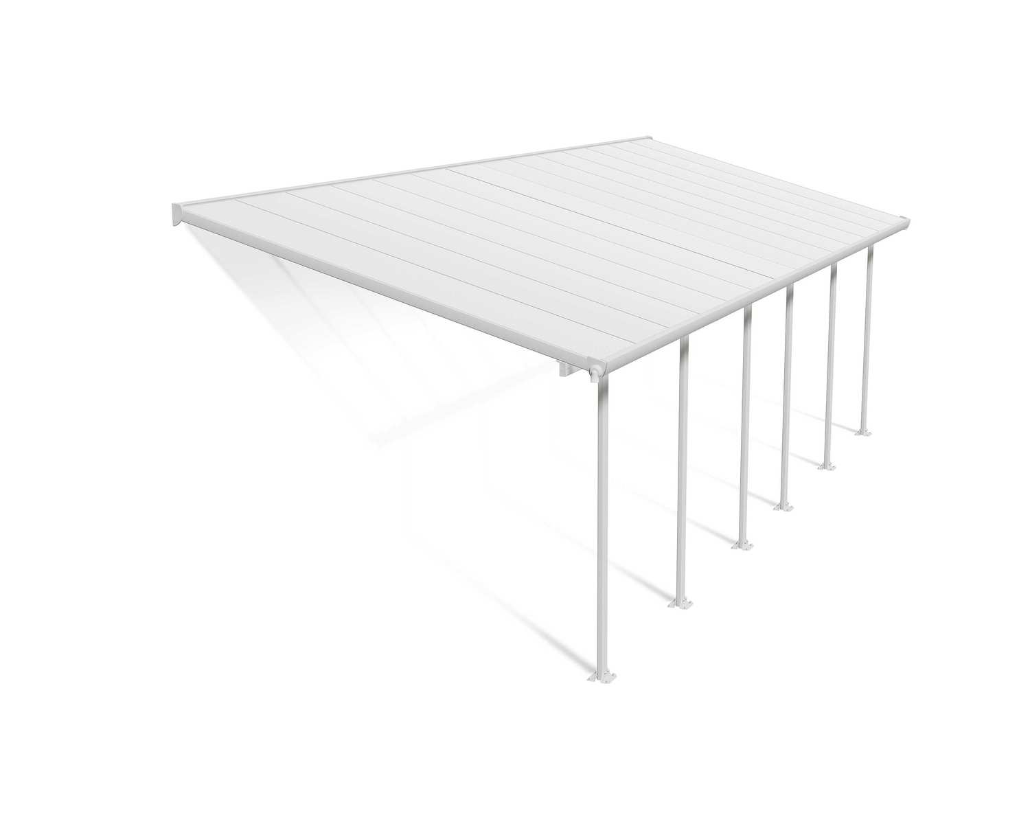 Feria 10 ft. x 28 ft. White Aluminium Patio Cover With 6 Posts, White Twin-Wall Polycarbonate Roof Panels.