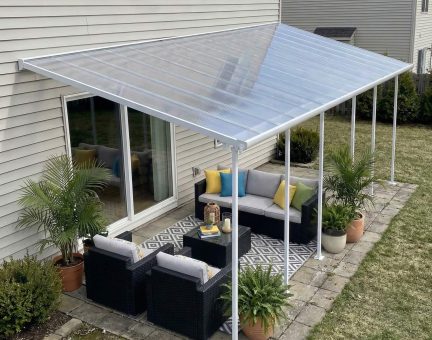 Feria 10 ft. x 30 ft. Patio Cover Kit - White Structure & Clear Twin Wall Panels
