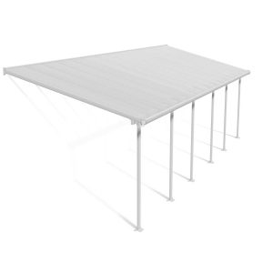 Feria 10 ft. x 30 ft. white Aluminium Patio Cover With 6 Posts, Clear Twin-Wall Polycarbonate Roof Panels.
