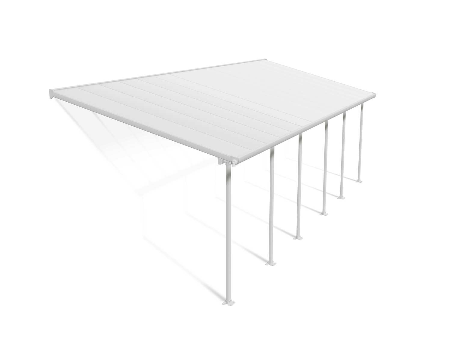 Feria 10 ft. x 30 ft. White Aluminium Patio Cover With 6 Posts, White Twin-Wall Polycarbonate Roof Panels.