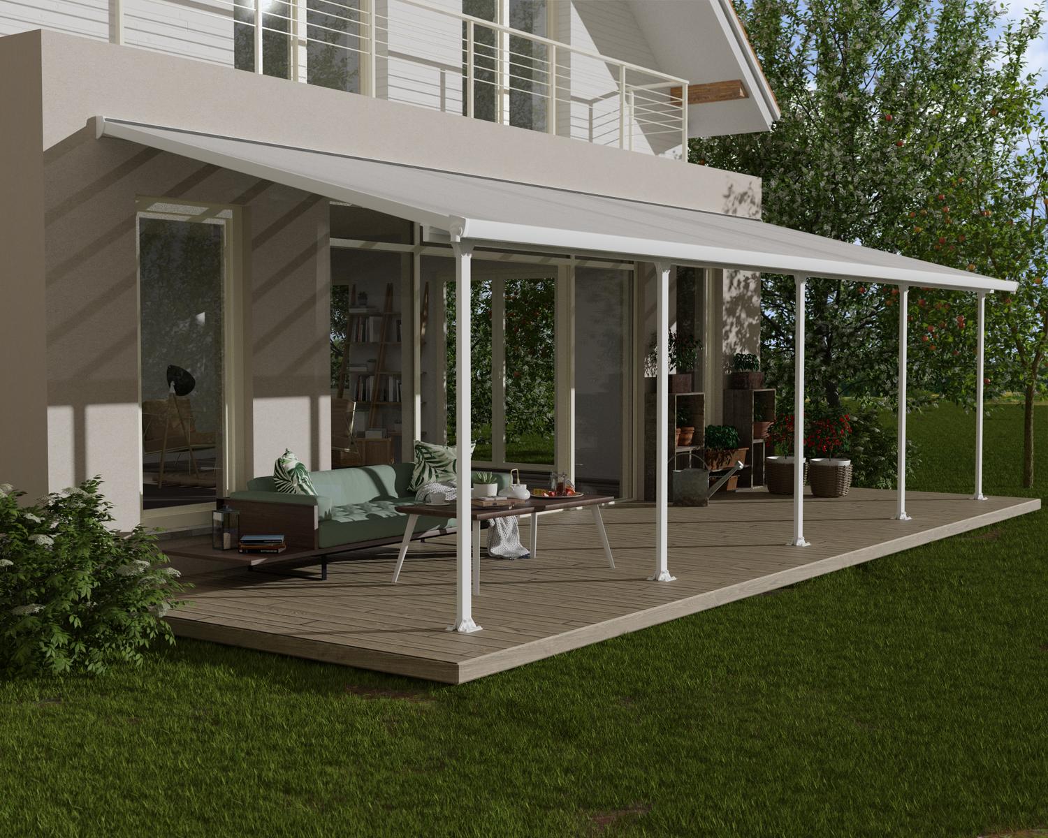 10 ft. x 30 ft. White Aluminum Patio Cover Attached to House on Balcony Patio