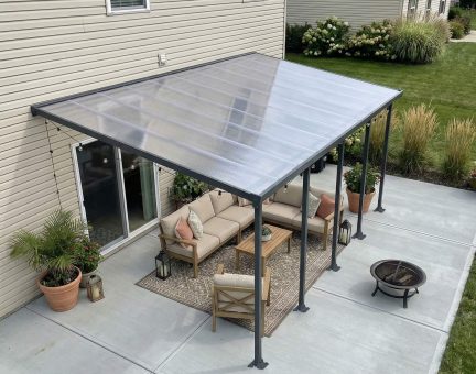 Feria 10 ft. x 32 ft. Patio Cover Kit - Grey Structure & Clear Twin Wall Panels