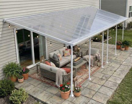 Feria 10 ft. x 32 ft. Patio Cover Kit - White Structure & Clear Twin Wall Panels