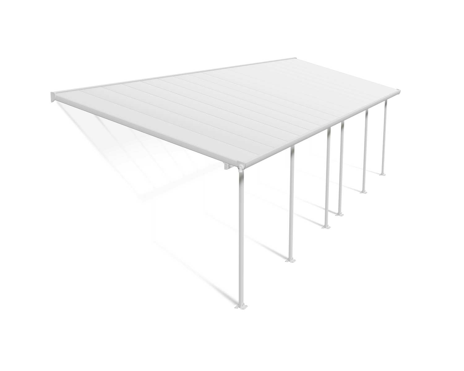 Feria 10 ft. x 32 ft. White Aluminium Patio Cover With 6 Posts, White Twin-Wall Polycarbonate Roof Panels.