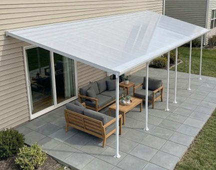 Feria 10 ft. x 32 ft. Patio Cover Kit - White Structure & White Clear Twin Wall Panels