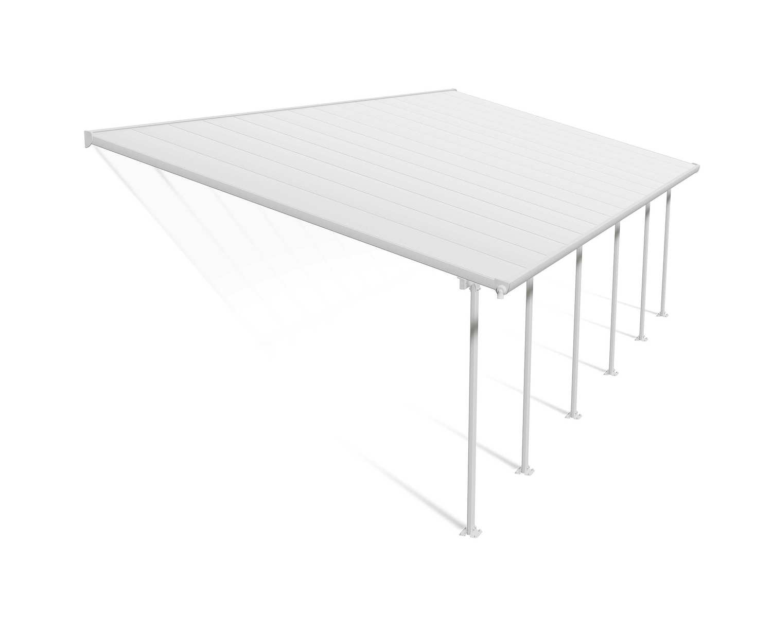 Feria 13 ft. x 34 ft. White Aluminium Patio Cover With 6 Posts, White Twin-Wall Polycarbonate Roof Panels.
