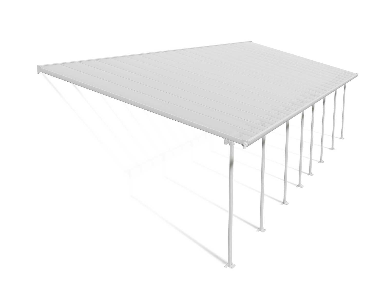 Feria 13 ft. x 40 ft. White Aluminium Patio Cover With 8 Posts, Clear Twin-Wall Polycarbonate Roof Panels.