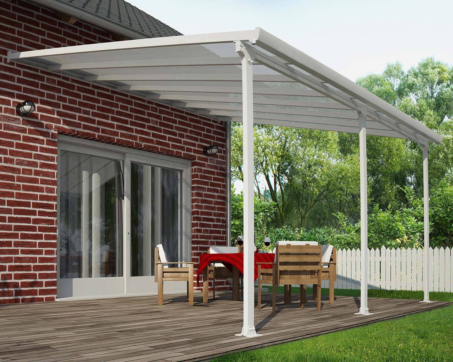 Aluminium White Patio Cover 13 x 14 feet attached to house Covers garden furniture on deck patio