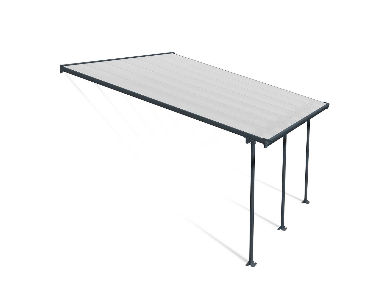 Feria 13 ft. x 14 ft. Grey Aluminium Patio Cover With 3 Posts, Clear Twin-Wall Polycarbonate Roof Panels.