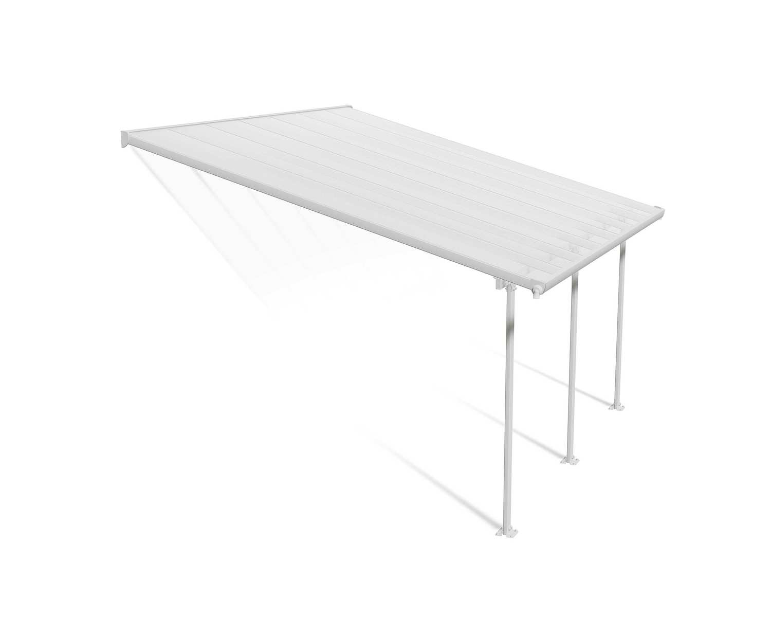 Feria 13 ft. x 14 ft. White Aluminium Patio Cover With 3 Posts, White Twin-Wall Polycarbonate Roof Panels.