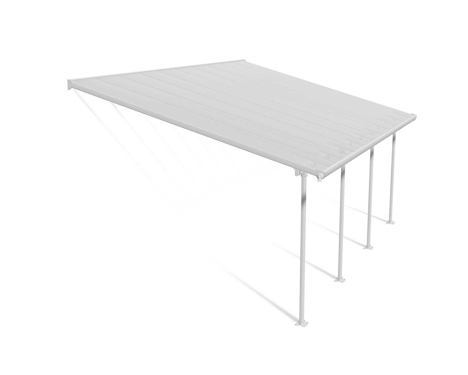 Feria 13 ft. x 20 ft. White Aluminium Patio Cover With 4 Posts, Clear Twin-Wall Polycarbonate Roof Panels.
