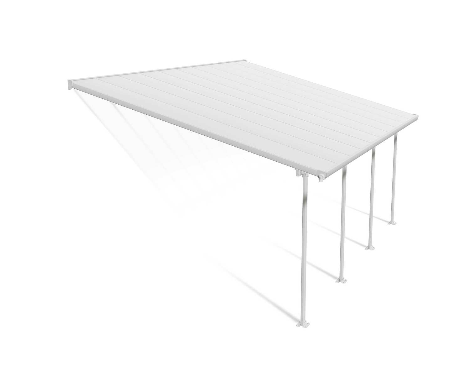 Feria 13 ft. x 20 ft. White Aluminium Patio Cover With 4 Posts, White Twin-Wall Polycarbonate Roof Panels.