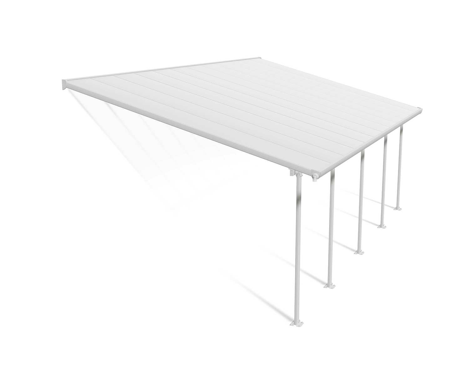 Feria 13 ft. x 26 ft. White Aluminium Patio Cover With 5 Posts, White Twin-Wall Polycarbonate Roof Panels.