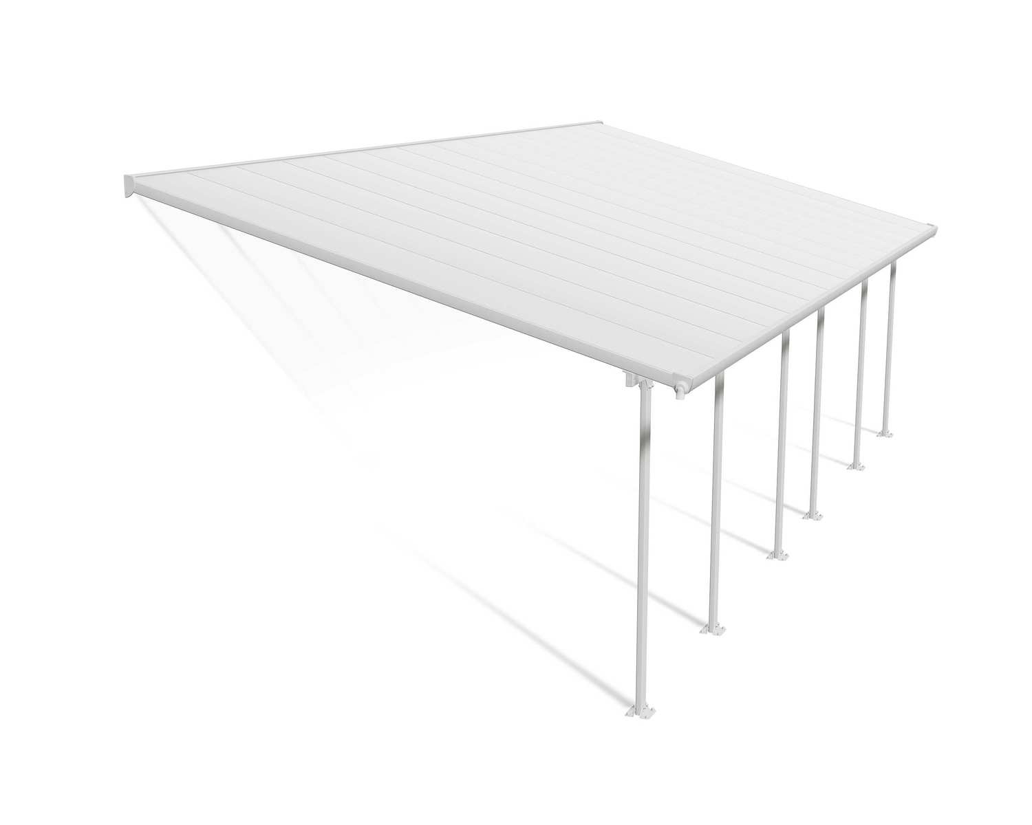 Feria 13 ft. x 28 ft. White Aluminium Patio Cover With 6 Posts, White Twin-Wall Polycarbonate Roof Panels.