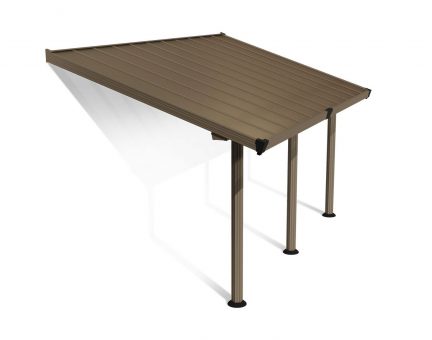 Gala 10 ft. x 18 ft. Taupe Aluminium Patio Cover With 3 Posts, Bronze Twin-Wall Polycarbonate Roof Panels.
