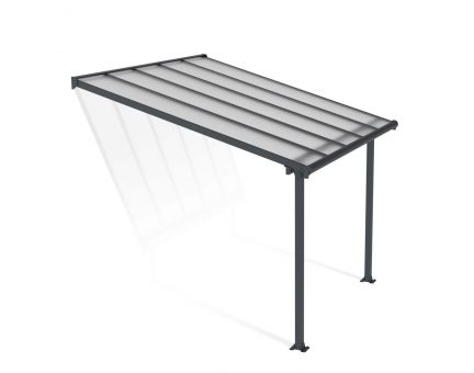 Feria 10 ft. x 10 ft. Grey Aluminium Patio Cover With 2 Posts, Clear Twin-Wall Polycarbonate Roof Panels.