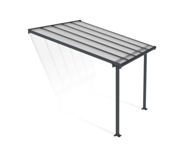Feria 10 ft. x 10 ft. Grey Aluminium Patio Cover With 2 Posts, Clear Twin-Wall Polycarbonate Roof Panels.