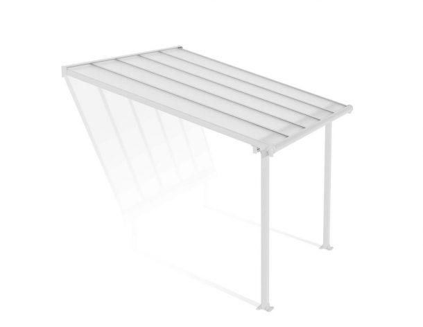 Feria 10 ft. x 10 ft. White Aluminium Patio Cover With 2 Posts, Clear Twin-Wall Polycarbonate Roof Panels.