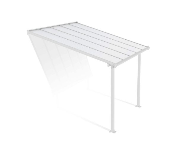 Feria 10 ft. x 10 ft. White Aluminium Patio Cover With 2 Posts, White Twin-Wall Polycarbonate Roof Panels.