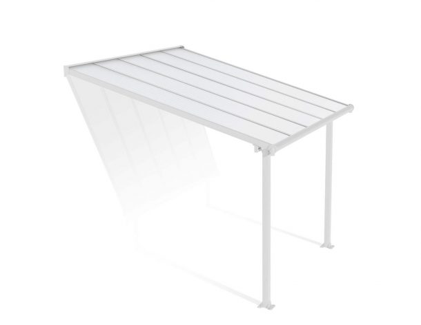 Feria 10 ft. x 10 ft. White Aluminium Patio Cover With 2 Posts, White Twin-Wall Polycarbonate Roof Panels.
