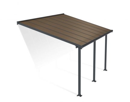 Feria 10 ft. x 14 ft. Grey Aluminium Patio Cover With 3 Posts, Bronze Twin-Wall Polycarbonate Roof Panels.