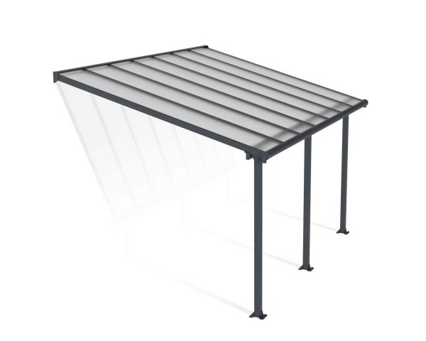 Feria 10 ft. x 14 ft. Grey Aluminium Patio Cover With 3 Posts, Clear Twin-Wall Polycarbonate Roof Panels.
