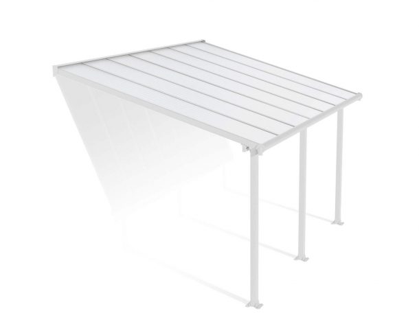 Feria 10 ft. x 14 ft. White Aluminium Patio Cover With 3 Posts, White Twin-Wall Polycarbonate Roof Panels.