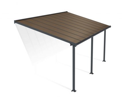 Feria 10 ft. x 18 ft. Grey Aluminium Patio Cover With 3 Posts, Bronze Twin-Wall Polycarbonate Roof Panels