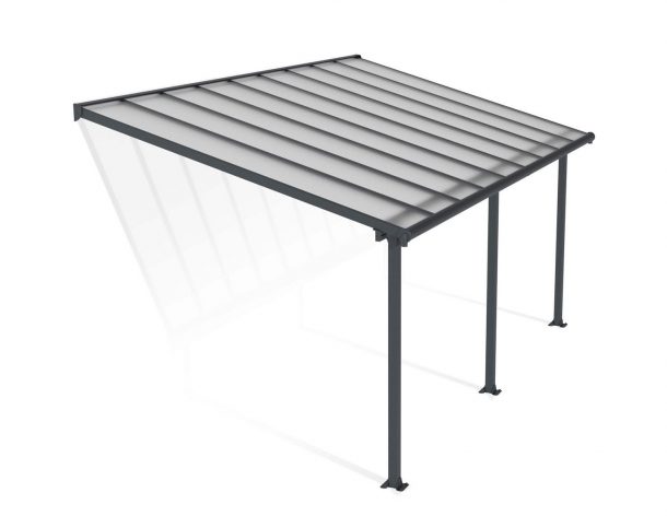 Feria 10 ft. x 18 ft. Grey Aluminium Patio Cover With 3 Posts, Clear Twin-Wall Polycarbonate Roof Panels