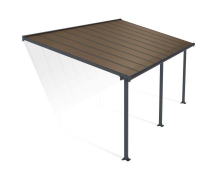 Feria 10 ft. x 20 ft. Grey Aluminium Patio Cover With 3 Posts, Bronze Twin-Wall Polycarbonate Roof Panels