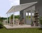 White Aluminium Patio Cover With Clear twin-wall polycarbonate roof panels on Deck Patio protect garden furniture