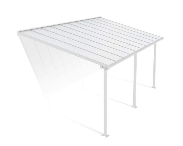 Feria 10 ft. x 20 ft. White Aluminium Patio Cover With 3 Posts, White Twin-Wall Polycarbonate Roof Panels.