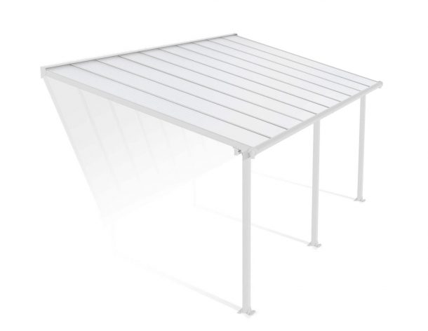 Feria 10 ft. x 20 ft. White Aluminium Patio Cover With 3 Posts, White Twin-Wall Polycarbonate Roof Panels.