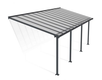 Feria 10 ft. x 24 ft. Grey Aluminium Patio Cover With 4 Posts, Clear Twin-Wall Polycarbonate Roof Panels